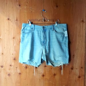 Old Navy Blue Cotton High Rise Slouchy Distressed Straight Shorts
